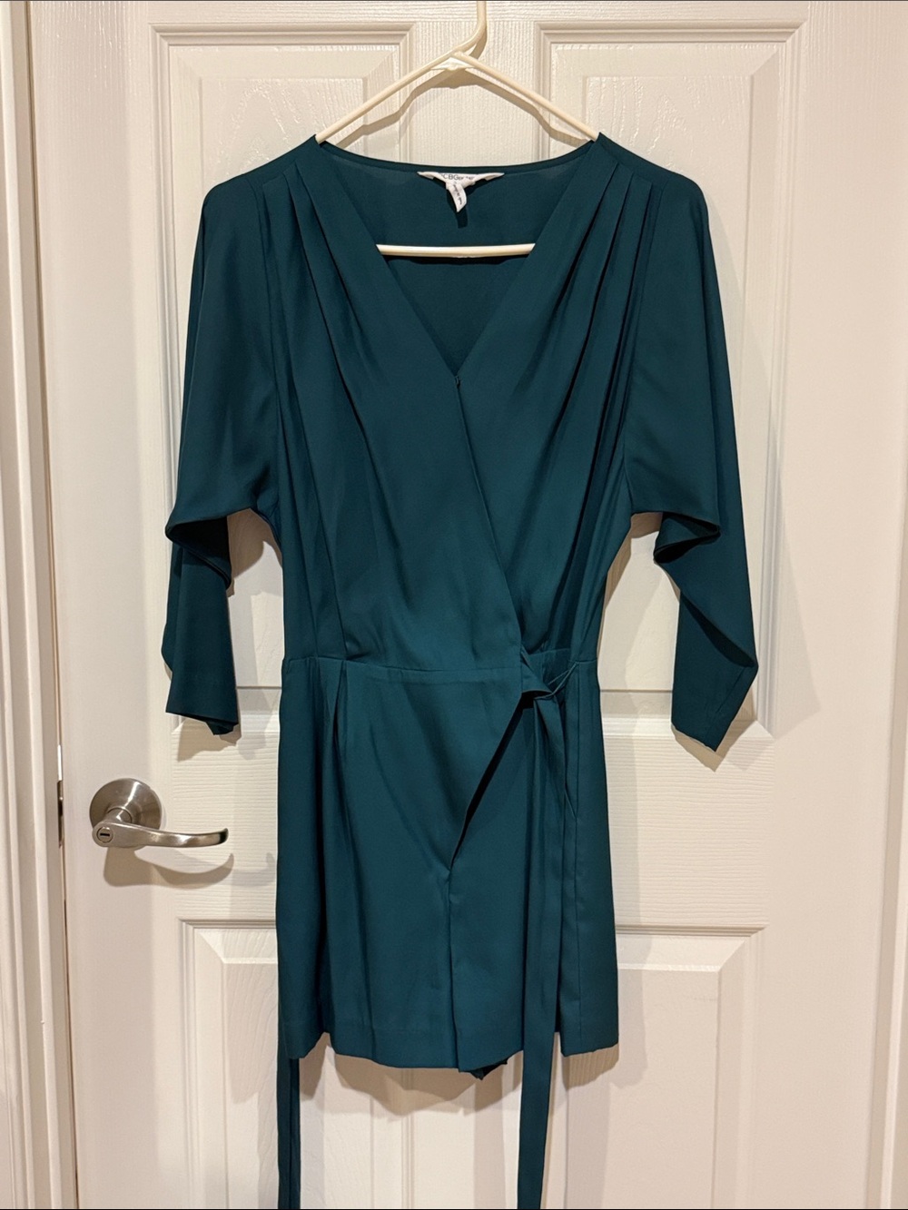 BCBGeneration Green Wrap Romper with Tie Waist